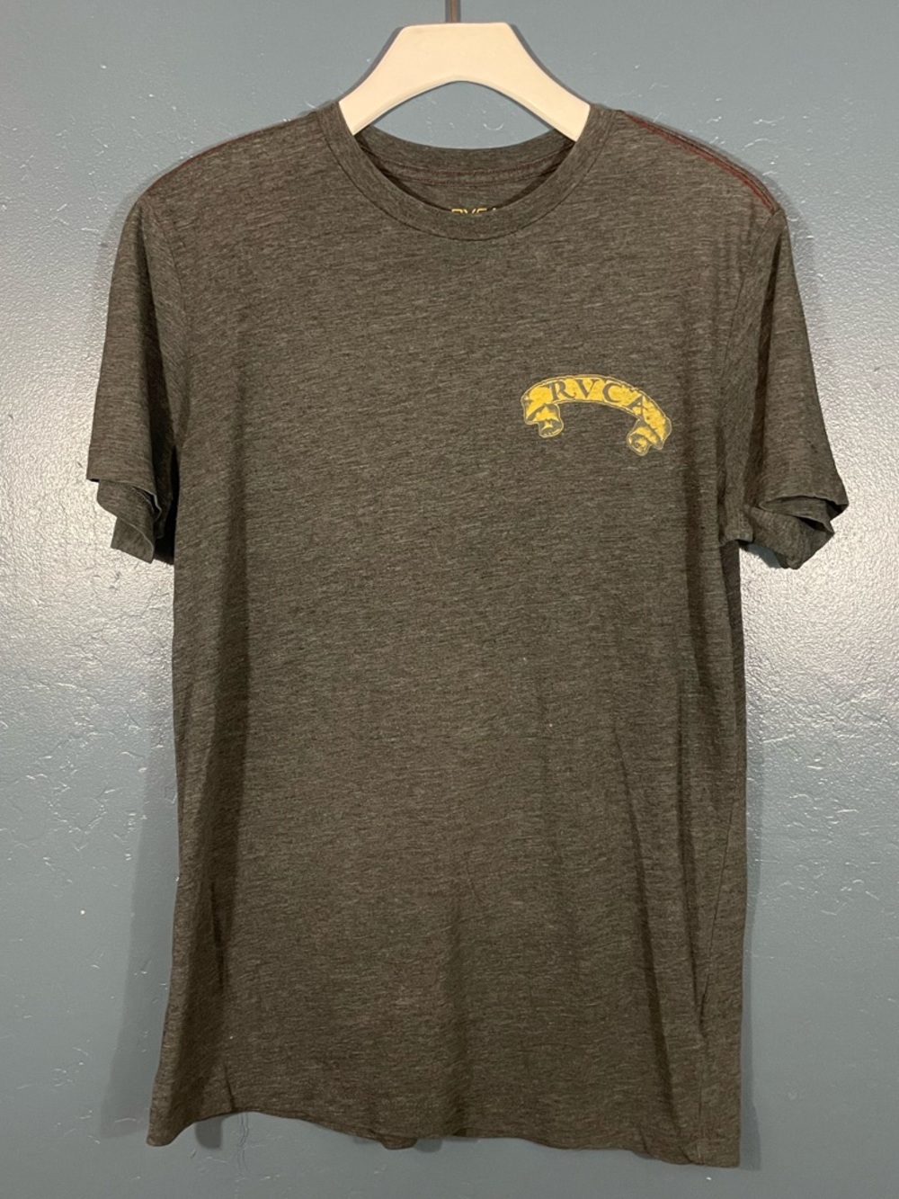 RVCA Men's Heather Charcoal Gray Graphic Print Short Sleeve Tee Size S